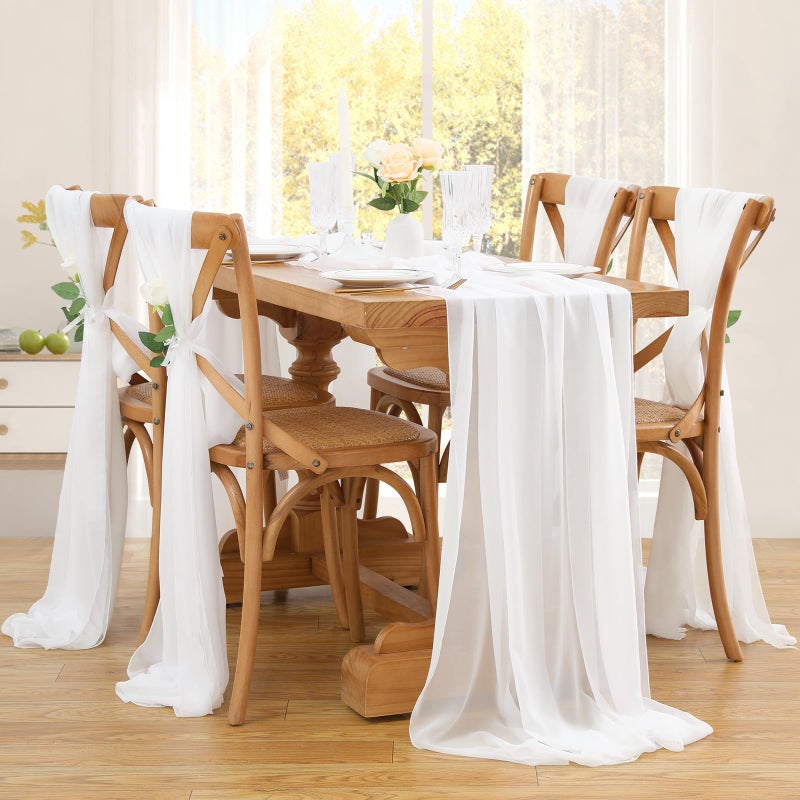 SoarDream White Table Runner Wedding Chiffon Table Runner 27x120 Inches Long Table Runners Elegant Sheer Drapes Fabric for Outdoor Table Decoration - Image 4